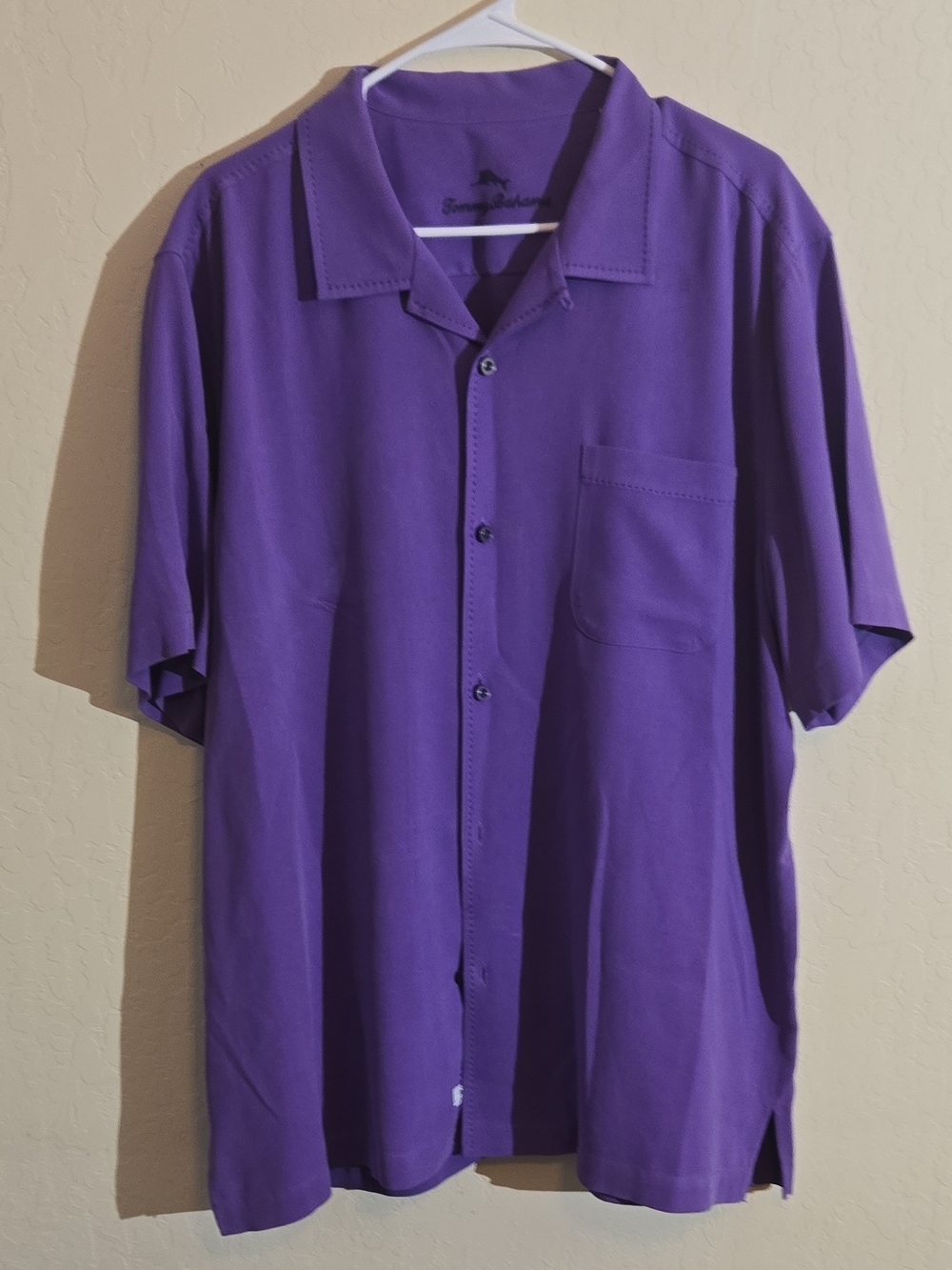 Tommy Bahama Solid Purple Short-Sleeve Camp Shirt